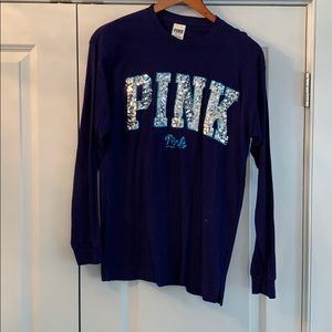 Pink navy blue long sleeve sequence shirt